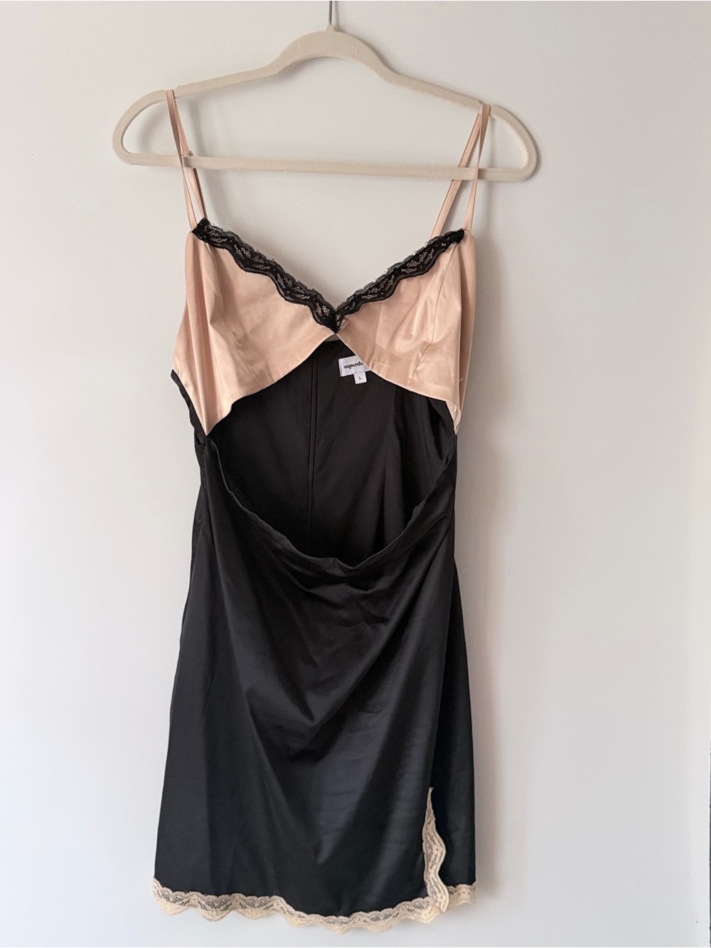 Superdown Black and Cream Lace Trim Mini Dress